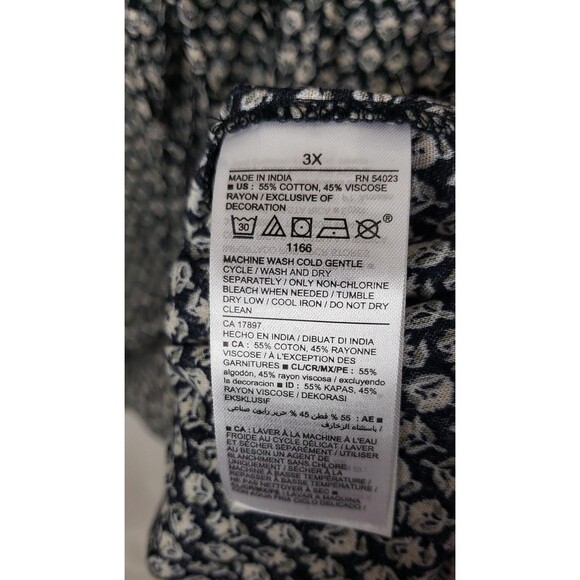 Old Navy Dress Womens 3X Black White Boho Floral Print Long Sleeve Tassel Pocket - Picture 8 of 8